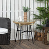Rattan Side Table, Round Outdoor Table, with Round PE Rattan and Tempered Glass Table Top for Patio, Garden, Beige