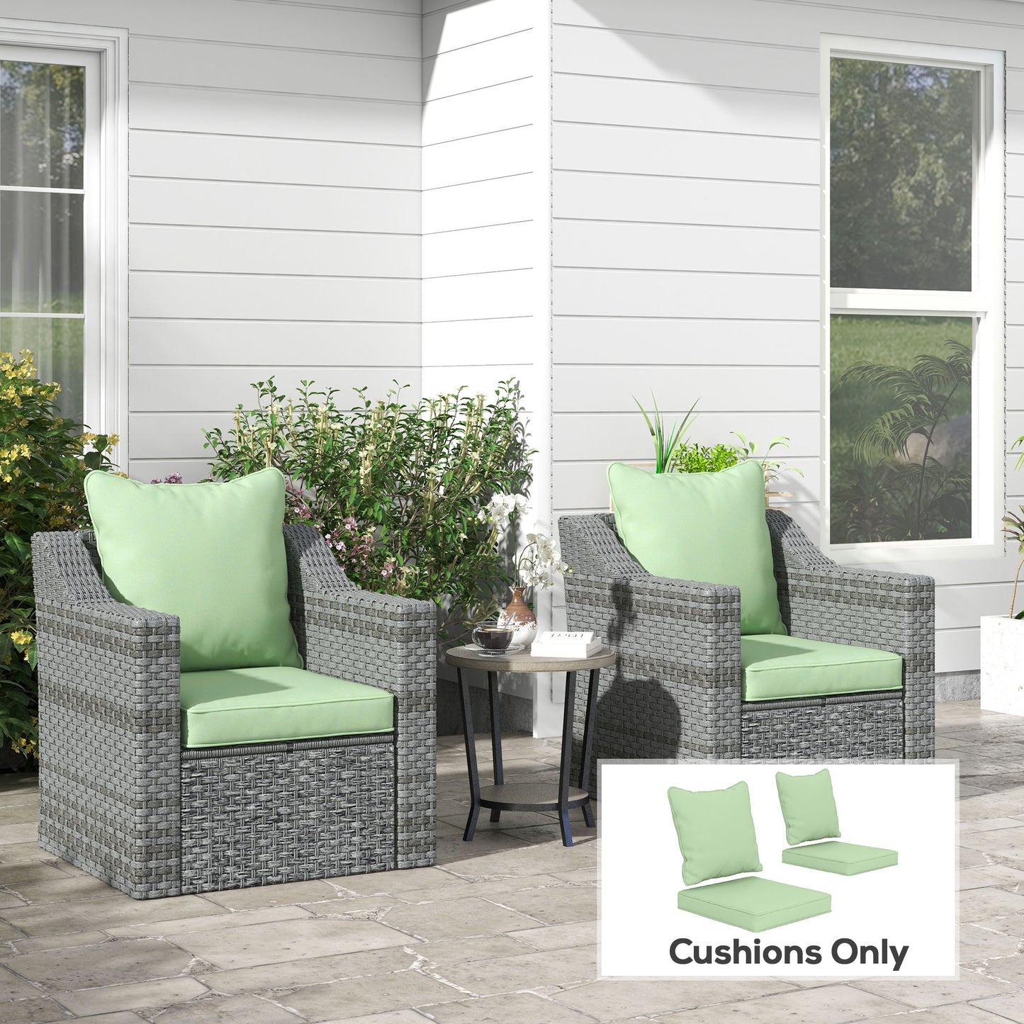 Seat Cushion Back Pillows Replacement Set of 2, Patio Chair Cushions Set for Indoor Outdoor, Green