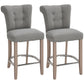 Bar Stools Set of 2, Upholstered Counter Height Stools with Button Tufted Back, Wood Legs and Footrest, Grey