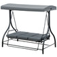 Convertible Patio Swing Bed with Canopy and Cushions, 3 Seater Porch Swing for Outdoor, Backyard, Garden, Dark Grey