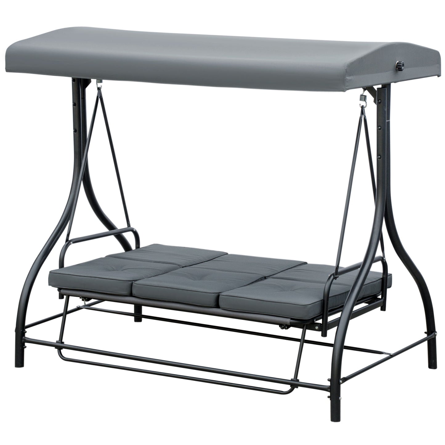 Convertible Patio Swing Bed with Canopy and Cushions, 3 Seater Porch Swing for Outdoor, Backyard, Garden, Dark Grey