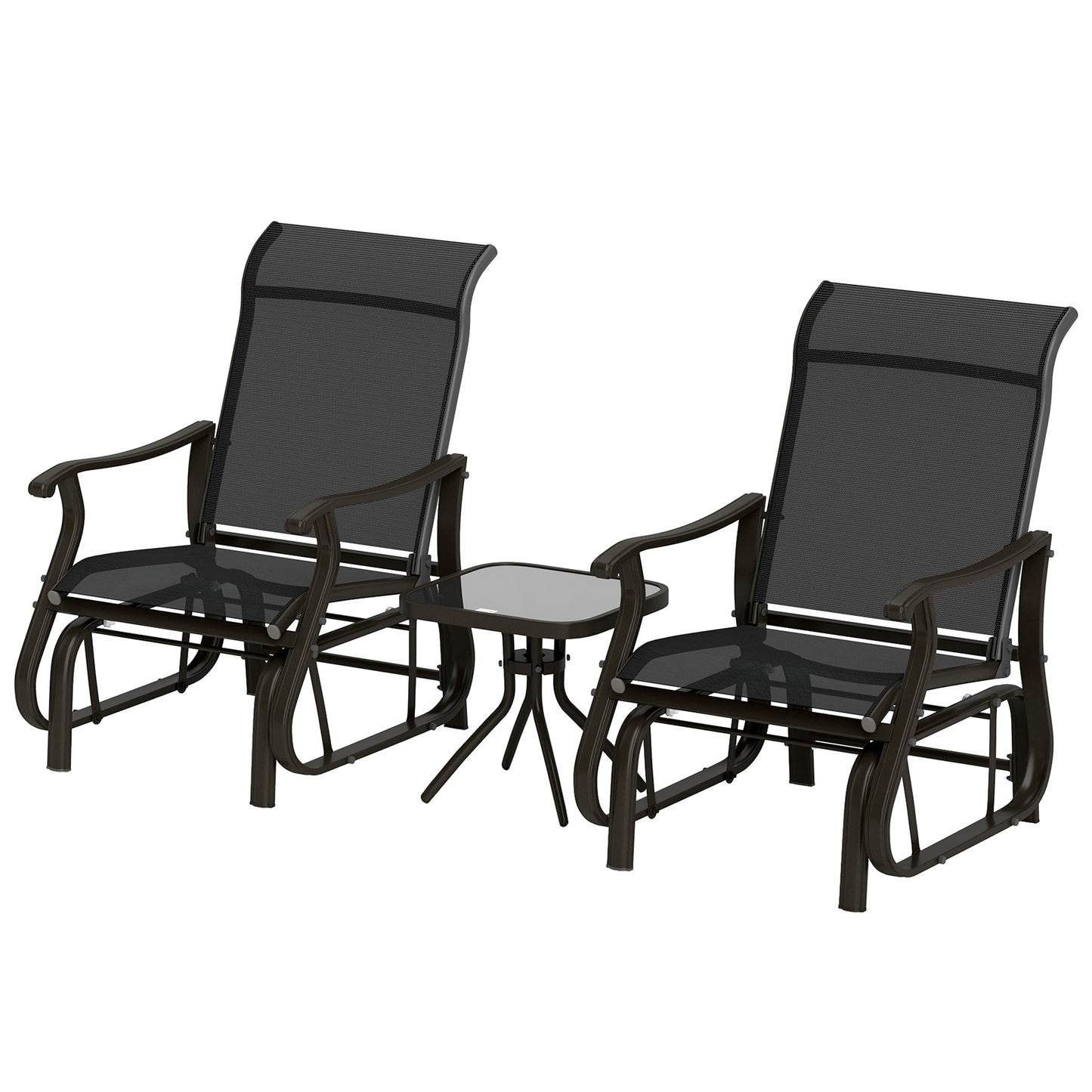 3PCs Gliding Rocking Chair & Bistro Tea Table Set, Grey