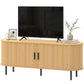 TV Stand for TVs up to 60", Modern Entertainment Center with Curved Sliding Doors, Natural Wood