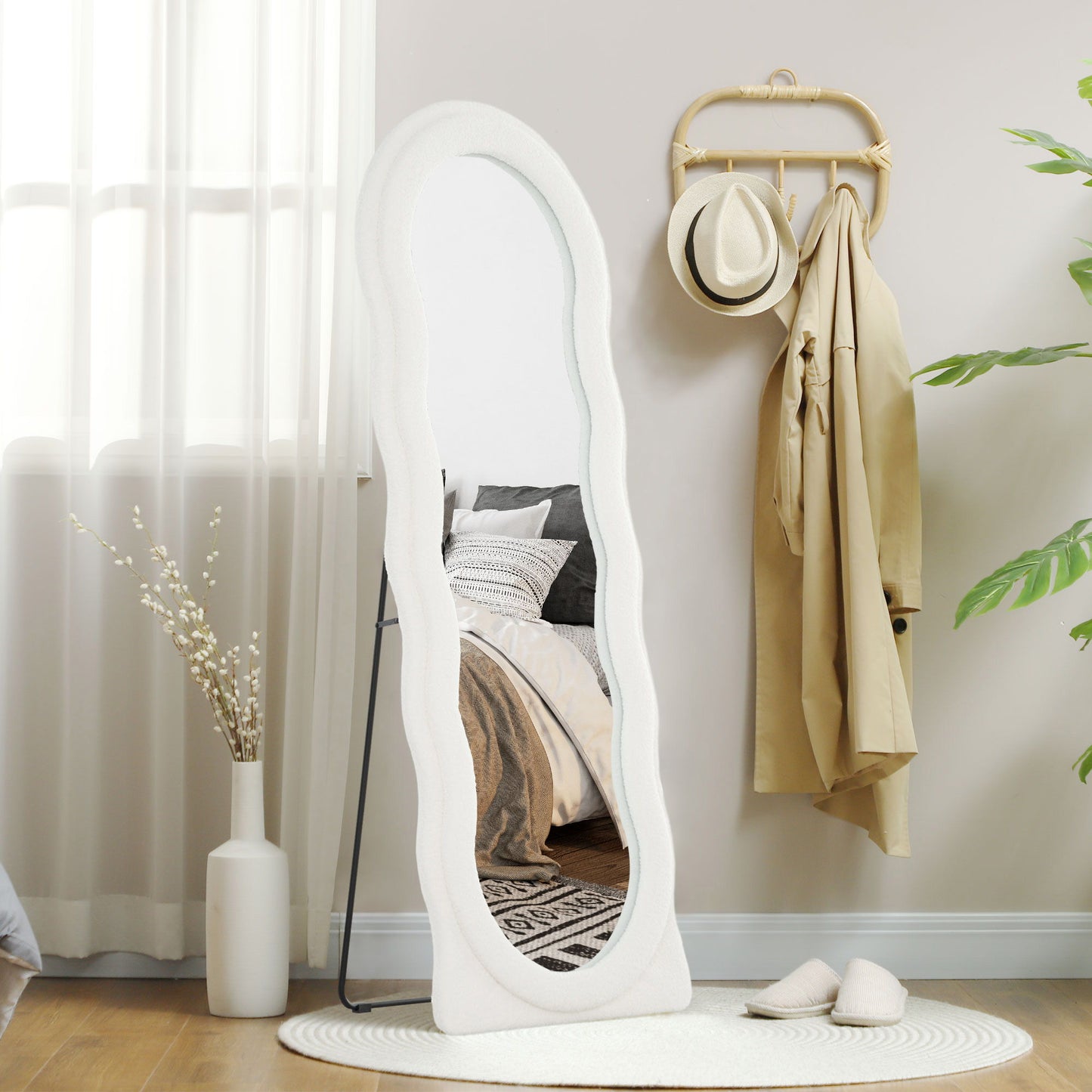 Floor Standing Mirror, Full Length Mirror, Free Standing, Leaning or Wall Mirror with Frame and Arched Top, White