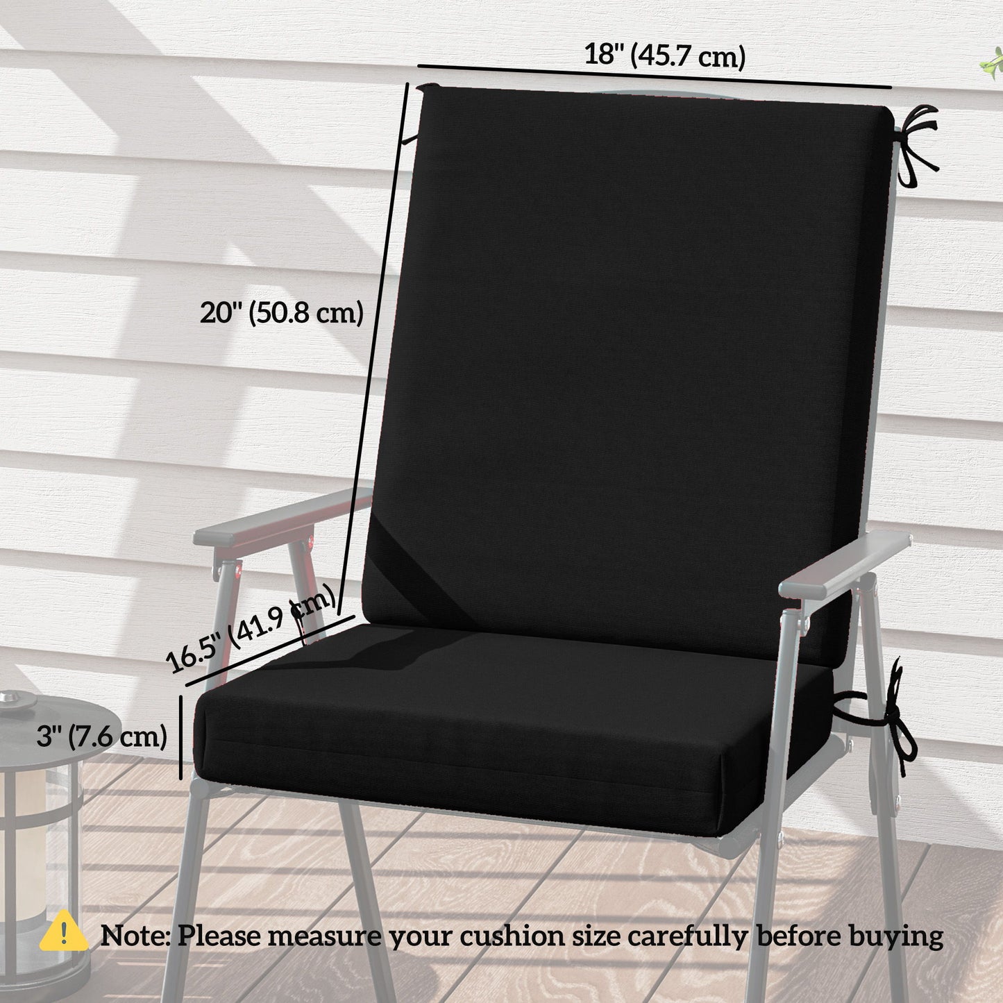 Outdoor Cushions Set of 2 for Dining Chairs, Outdoor Seat Cushions with Back, Fade-Resistant Yarn-Dyed Polyester, Black