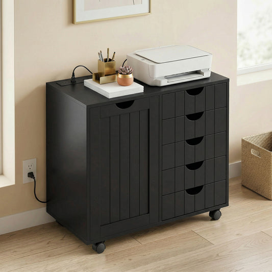 5-Drawer Mobile Lateral Filing Cabinet with USB