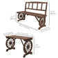 Wooden Patio Table and Chairs for 4 People 3-Piece Carriage Wheels Design for Porch, Backyard, Balcony, Carbonized