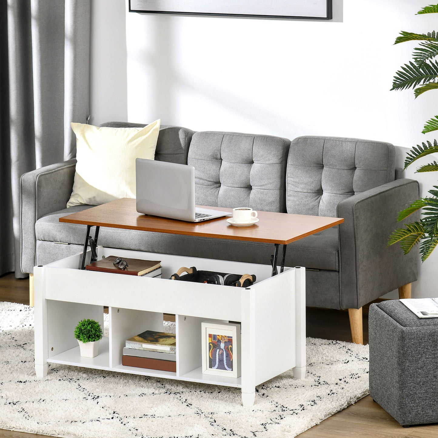 Lift Top Coffee Table, Modern Center Table with Storage Shelves and Hidden Compartment for Living Room, 41" L
