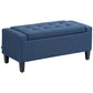 Tufted Linen Storage Ottoman Bench - Dark Blue