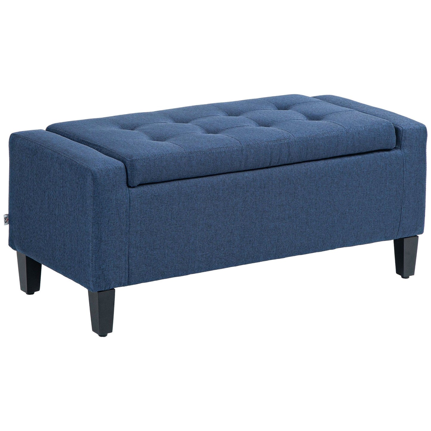 Tufted Linen Storage Ottoman Bench - Dark Blue