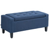 Tufted Linen Storage Ottoman Bench - Dark Blue