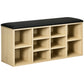 Wooden Shoe Bench with Padded Cushion, Storage Bench with 10 Compartments and Adjustable Shelves, Entryway Organizer for Hallway Living Room