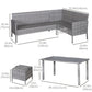 5 Pieces Wicker Patio Conversation Dining Furniture Set with Cushions, Table and Ottomans, Bright Blue