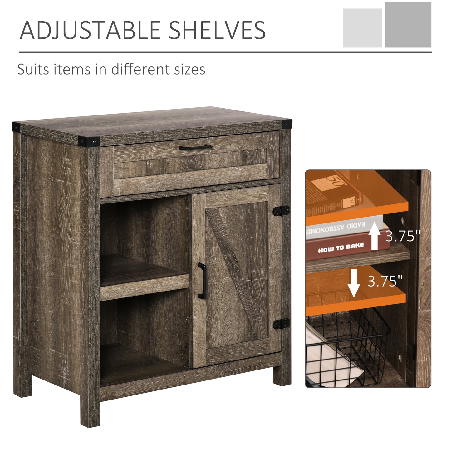 Rustic Barn Door Storage Cabinet Modern Farmhouse Buffet Sideboard for Kitchen & Dining Room Dark Oak