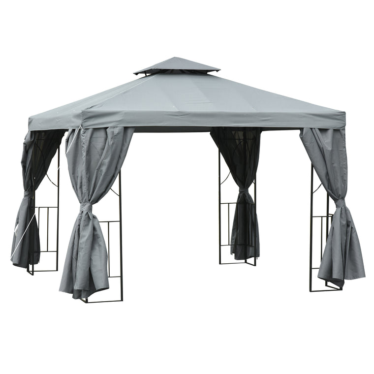 10' x 10' Dark Grey Gazebo with Double-Tier Roof & Sidewalls