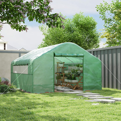13' x 10' x 6.5' Green Tunnel Greenhouse with Steel Frame