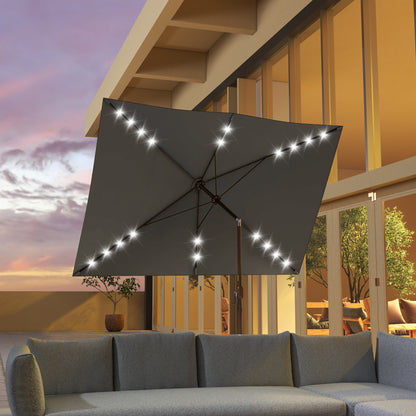 6.5x10ft Dark Grey Aluminum Market Parasol with Solar LEDs