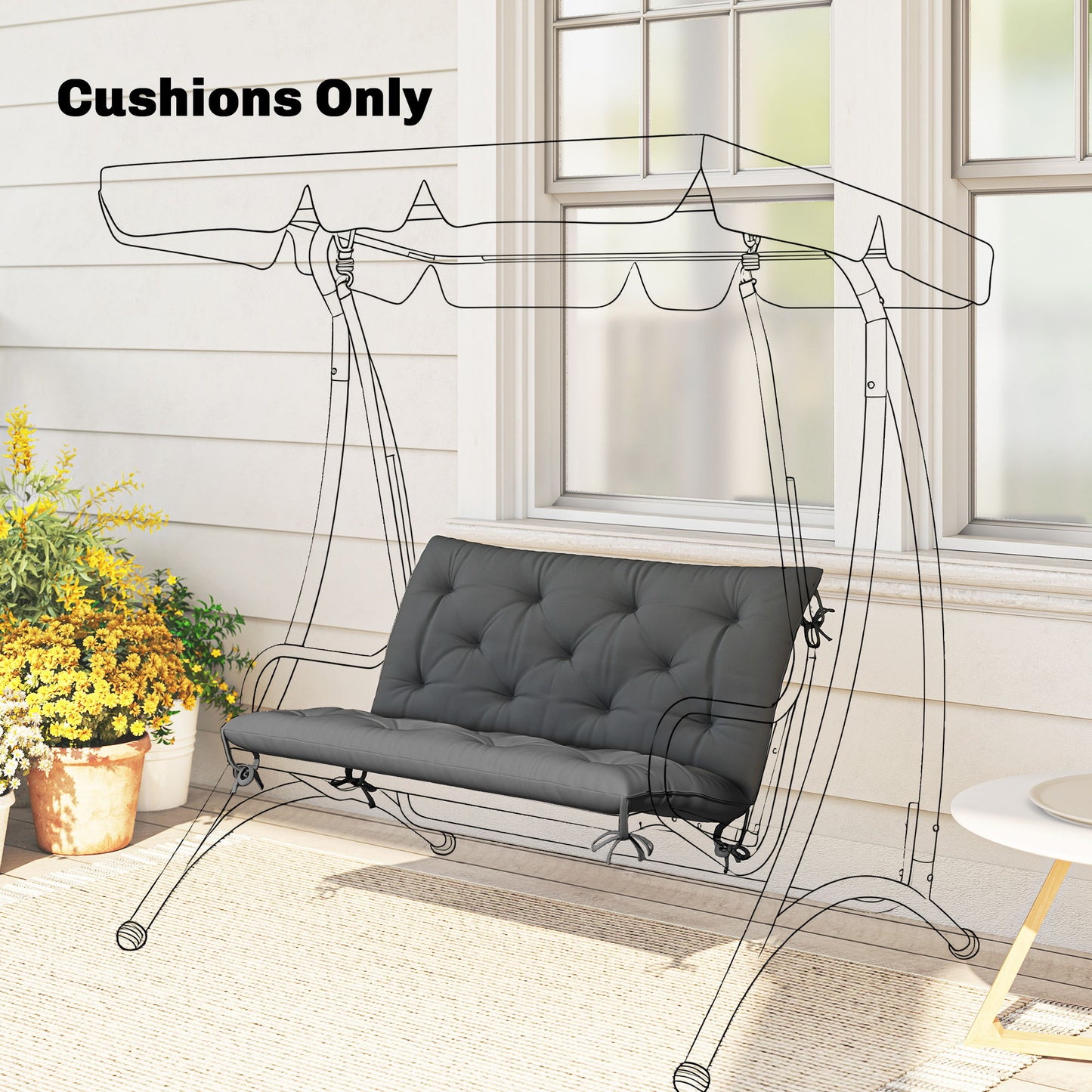 Porch Swing Cushion Garden Bench Cushion with Backrest, Non-Slip 2-seater Soft Pad, Swing Chair Mat Replacement for Indoor and Outdoor, 39.4" x 38.6", Dark Grey