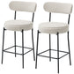 Set of 2 Corduroy Bar Stools with Backrest - Cream White
