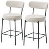 Set of 2 Corduroy Bar Stools with Backrest - Cream White