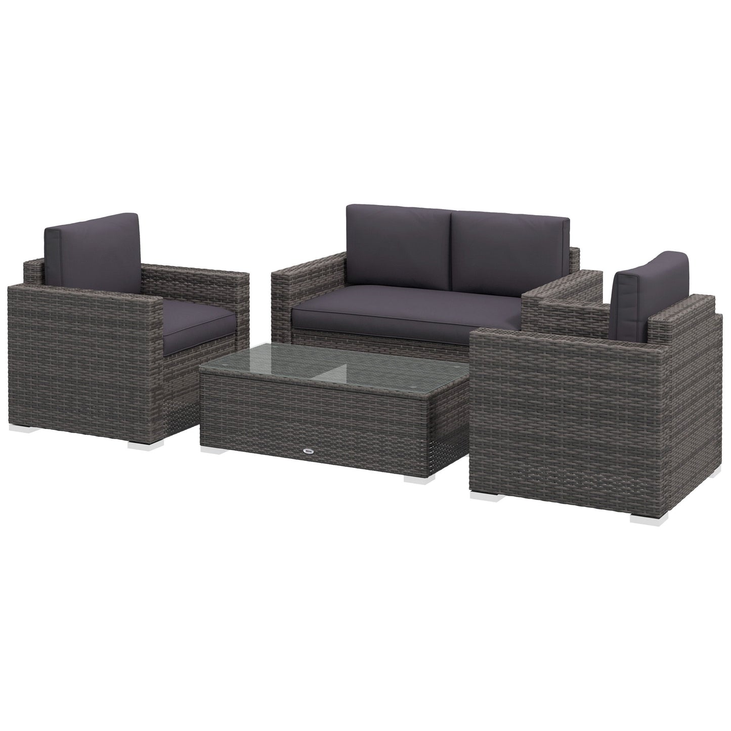 Outdoor Furniture with Table, Wicker Furniture with Loveseat and 2 Chair for Garden, Poolside, Grey