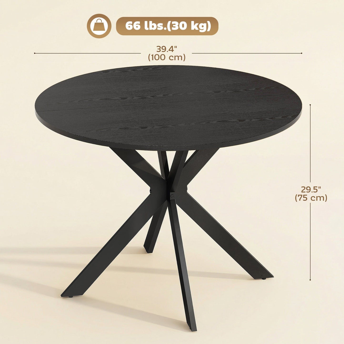 39" Round Dining Table with Steel Legs - Black Wood Grain