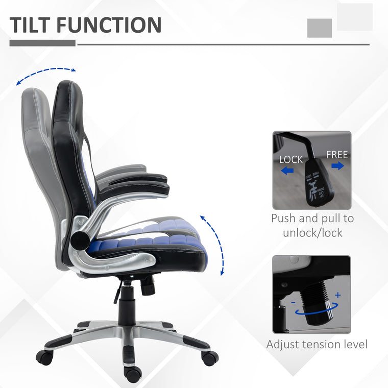 Racing Gaming Chair with Flip-Up Armrests - Blue