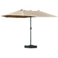 15' Outdoor Patio Umbrella with Twin Canopy Sunshade Steel Table Umbrella w/ Lift Crank, Cross Base, Sandbag, Khaki
