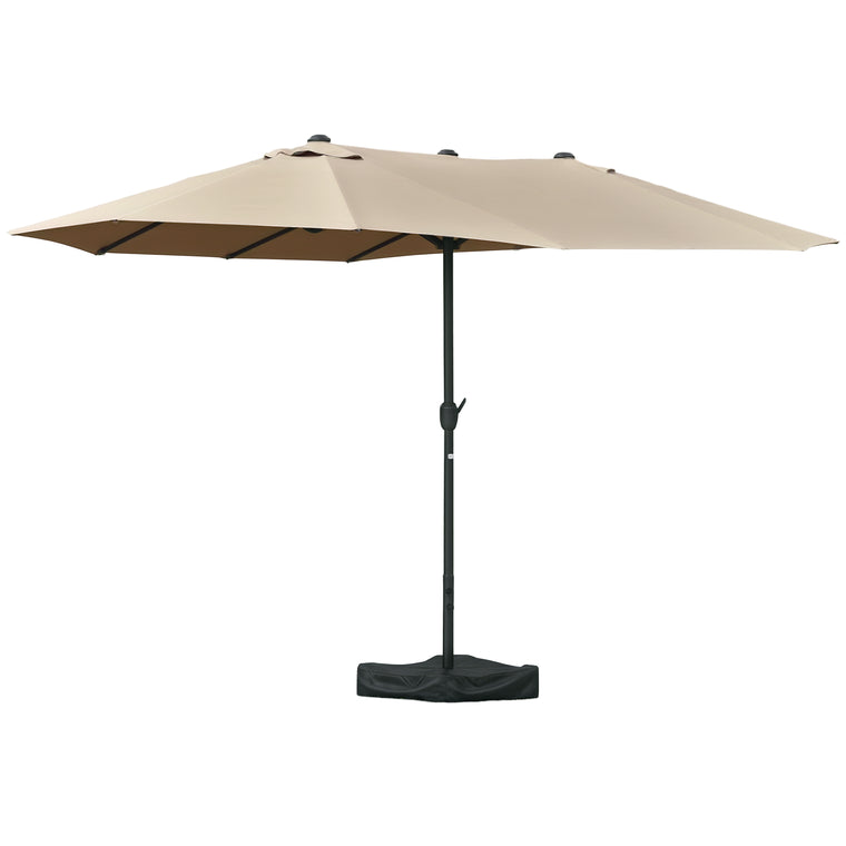 15' Khaki Steel Table Umbrella with Twin Canopy & Lift Crank
