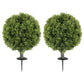 Artificial Boxwood Topiary Trees Set of 2 with Ground Stake, UV Resistant Fake Plants for Indoor Outdoor, Green