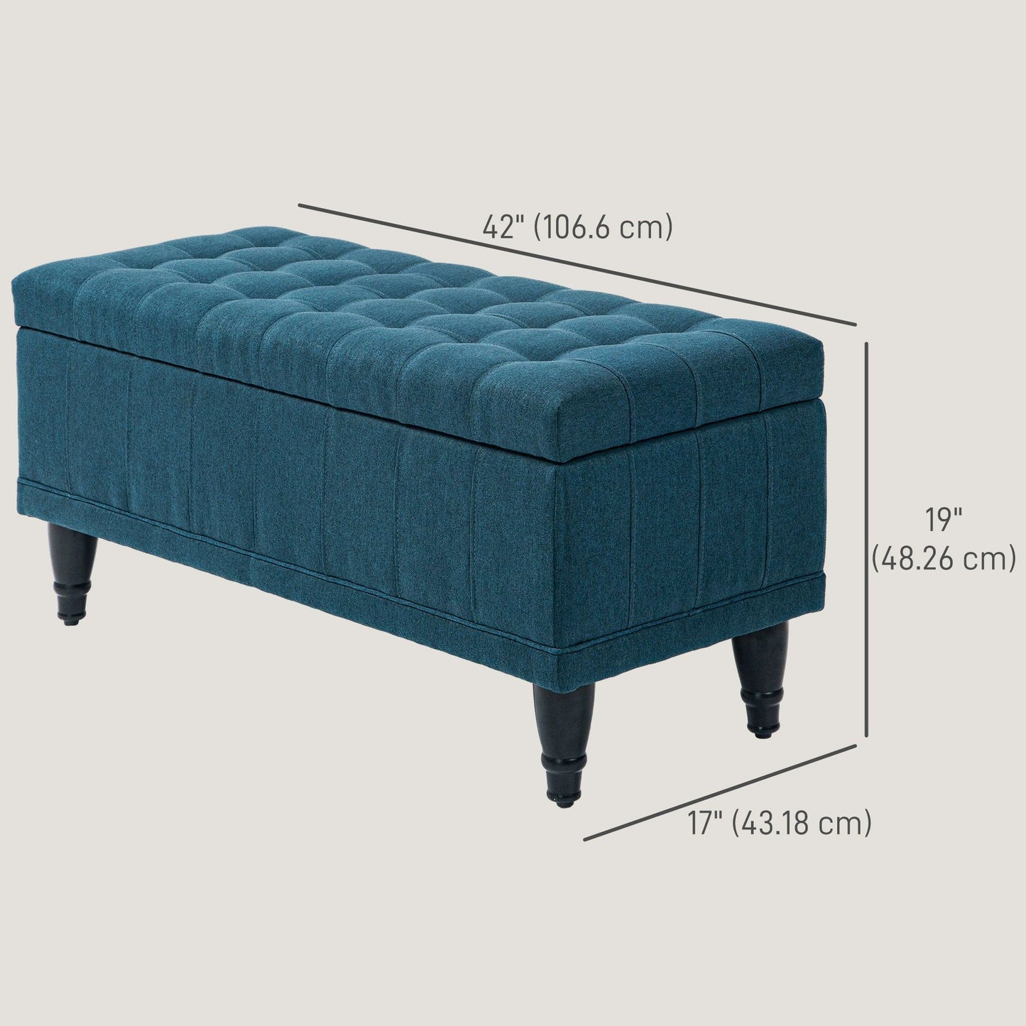 Tufted Linen Storage Bench for Bedroom - Blue