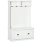 64.5" Hall Tree with Storage Drawer and 4 Hooks - White