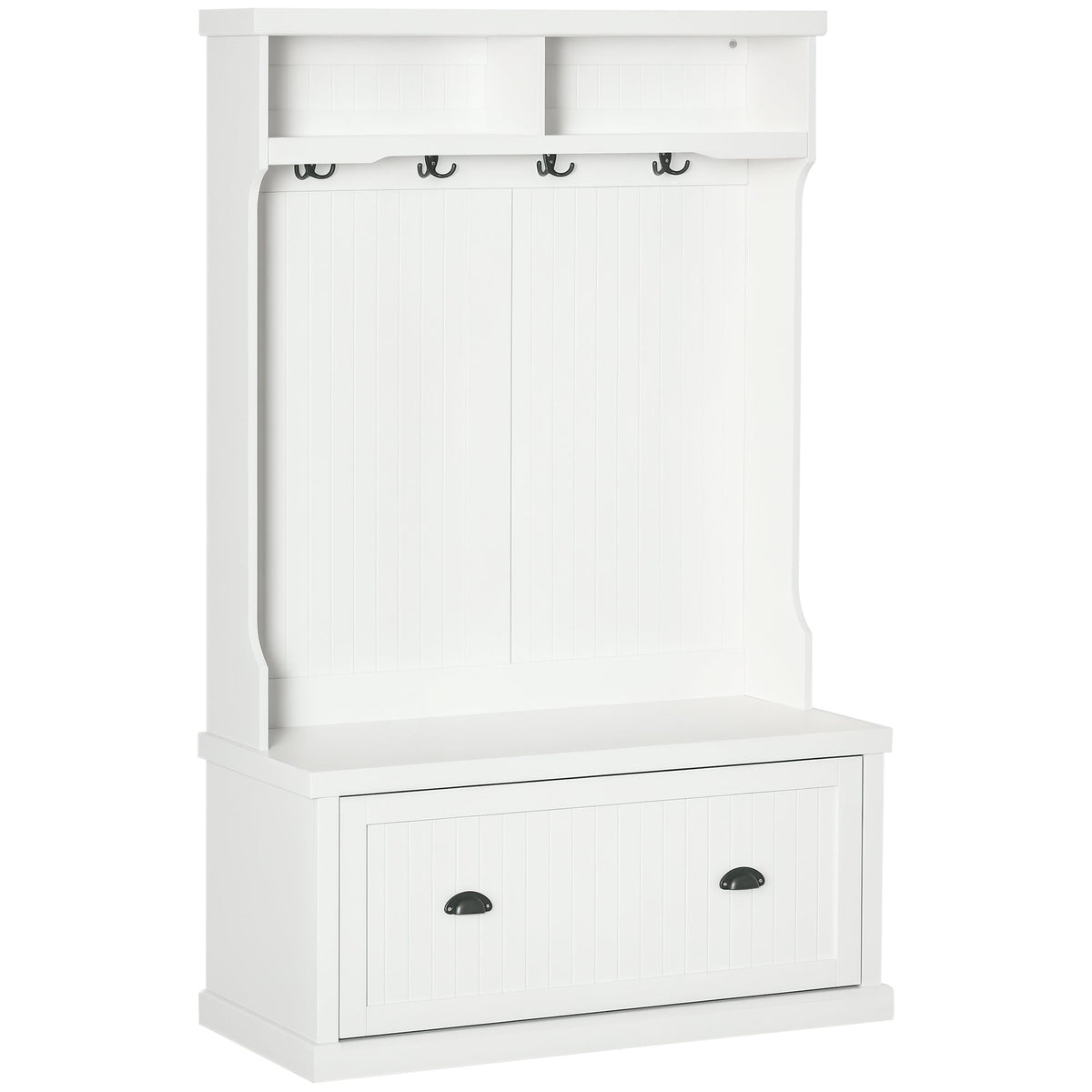 64.5" Hall Tree with Storage Drawer and 4 Hooks - White