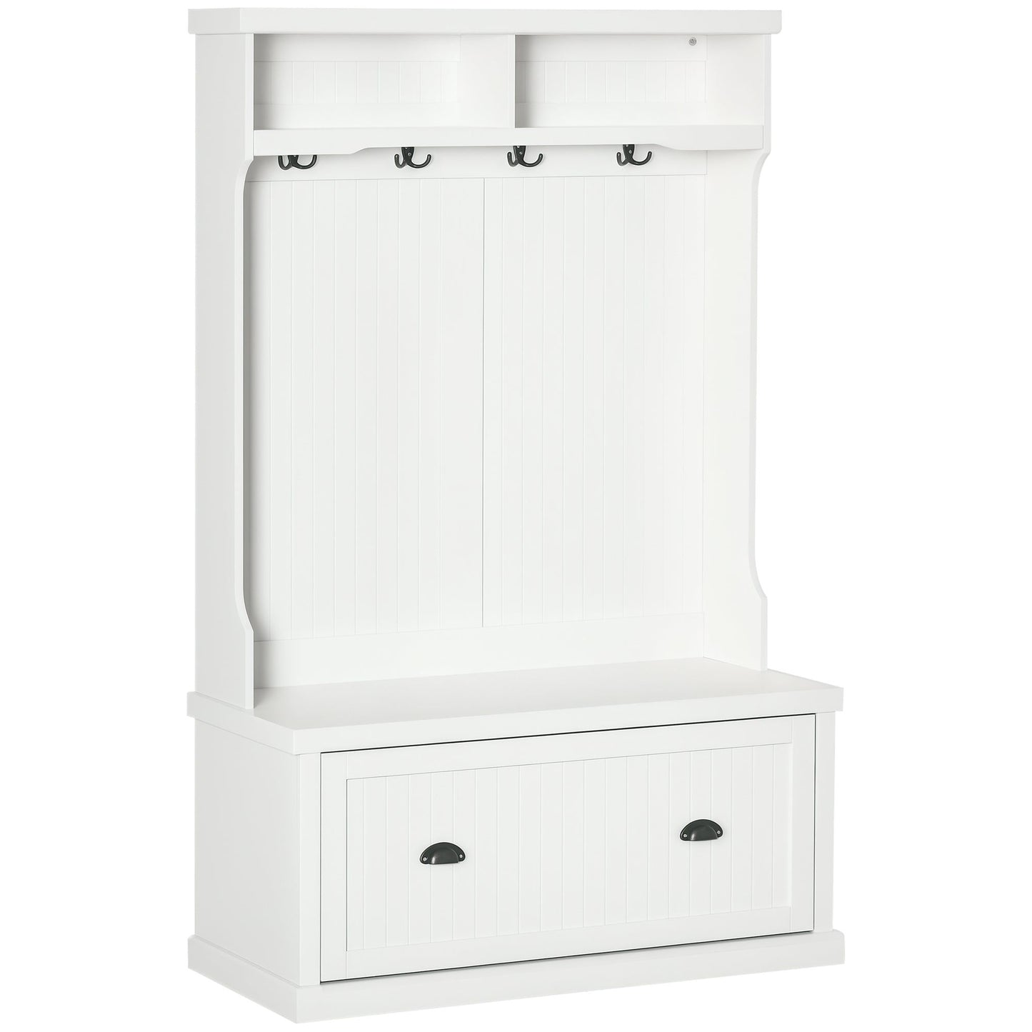 64.5" Hall Tree with Storage Drawer and 4 Hooks - White