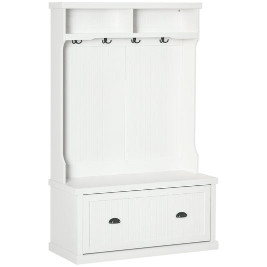 64.5" Hall Tree with Storage Drawer and 4 Hooks - White
