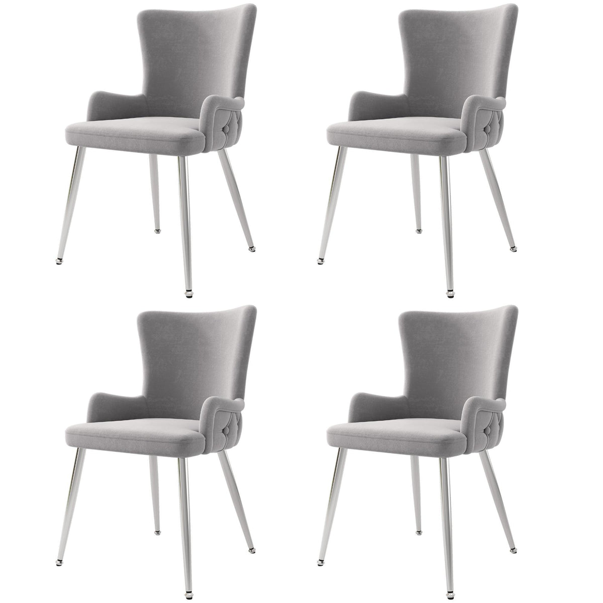 Modern Extendable Dining Set with Table and 4 Chairs, Space-Saving Dining Set for 4–6 Seaters, 55'' L x 39.5'' W x 29.5'' H, Grey+Silver+White