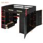 Full Size Wood Loft Bed with Built-In Desk and Gaming Station, Sturdy Bed Frame for Gamers and Multitaskers, 78.5'' L x 56.5'' W x 65'' H, Red