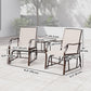 Double Patio Glider Chair with Glass Top Center Table, Outdoor Glider Loveseat with High Back, All Weather Breathable Mesh Fabric for Garden, Backyard, Deck, Beige