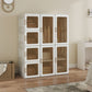 Portable Wardrobe, Foldable Plastic Closet with 8 Compartments, 2 Hanging Rods and Magnetic Clear Doors, Brown