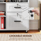 Mobile Printer Stand with Charging Station and USB Ports, Locking Filing Cabinet for A4 and Letter Size, White