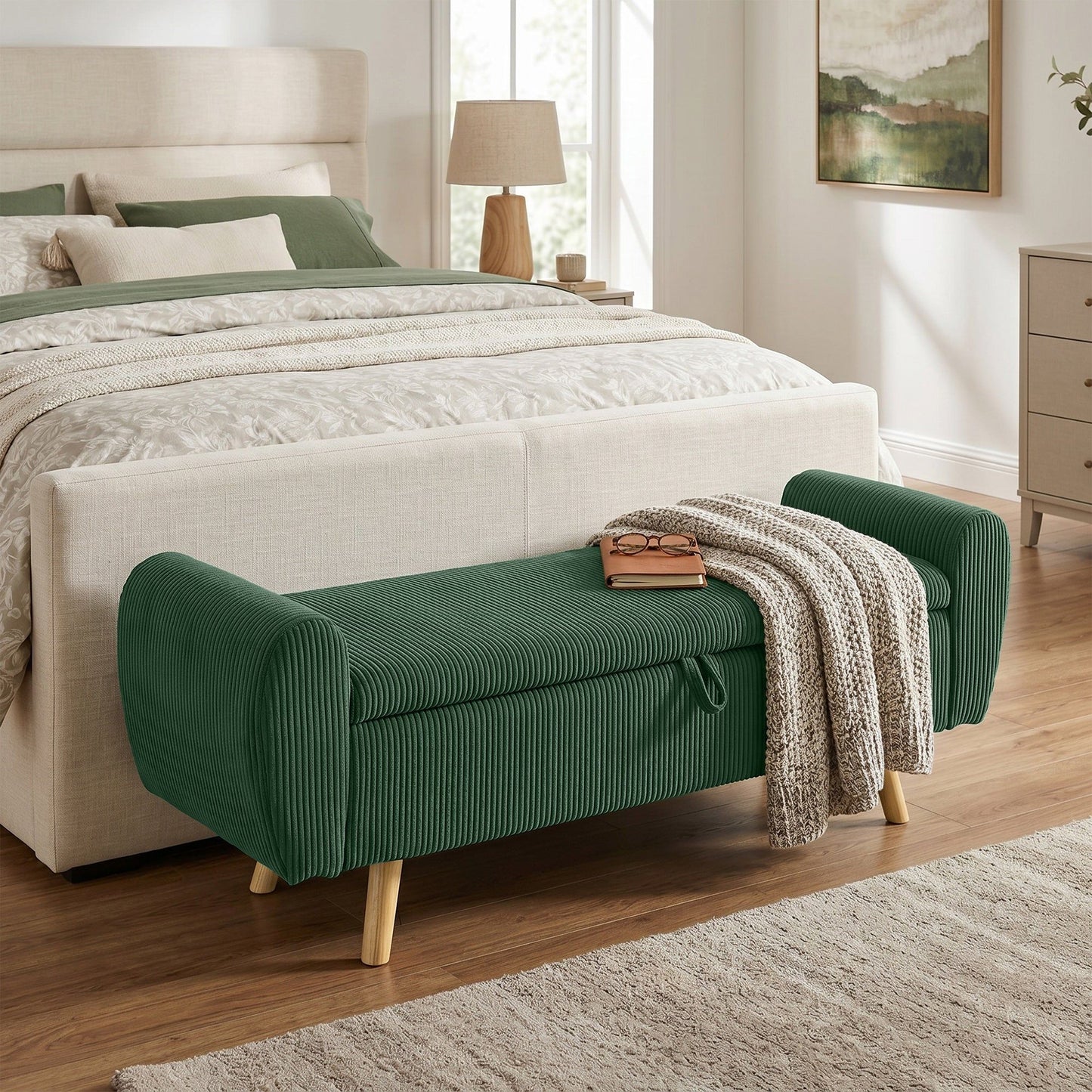 59" Corduroy End-of-Bed Storage Bench - Dark Green