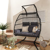 Double Wicker Egg Swing Chair with Stand, Foldable Hanging Egg Chair with UV Resistant Cushion, Headrest, Dark Grey