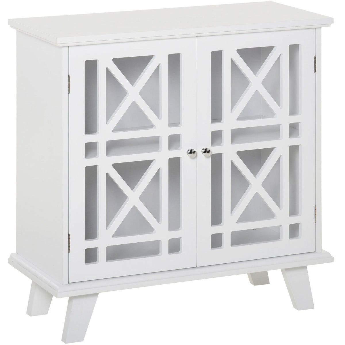 Sideboard Cabinet with Fretwork Doors - White