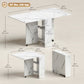 Extendable Dining Table, Collapsible Folding Table with 2-tier Shelves and Rolling Casters, Marble White
