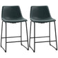 Counter Height Bar Stools Set of 2, Vintage PU Leather Bar Chairs, Kitchen Stool with Footrest for Home Bar Green