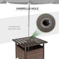 21.75" Outdoor Rattan Wicker Patio Coffee Table with Umbrella Hole, Patio Side Table with Slatted Metal Top, Brown