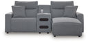 3 Pc. Power Reclining Sectional With RAF Press Back Power Chaise And Audio Console