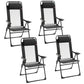 Set of 4 Camping Chairs, Outdoor Folding Lounge Chair Set with 5 Level Adjustable Backrest, Removable Headrest, Armrest for Camping, Backyard, Black
