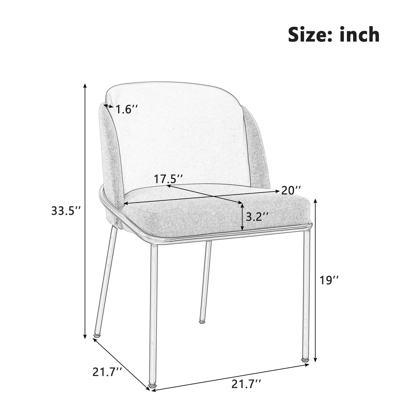 Set of 2 Sleek Dining Chairs with Ergonomic Backrest, Durable Chairs Set with Solid Frame, 21.5'' L x 21.5'' W x 33.5'' H, Black+Gray