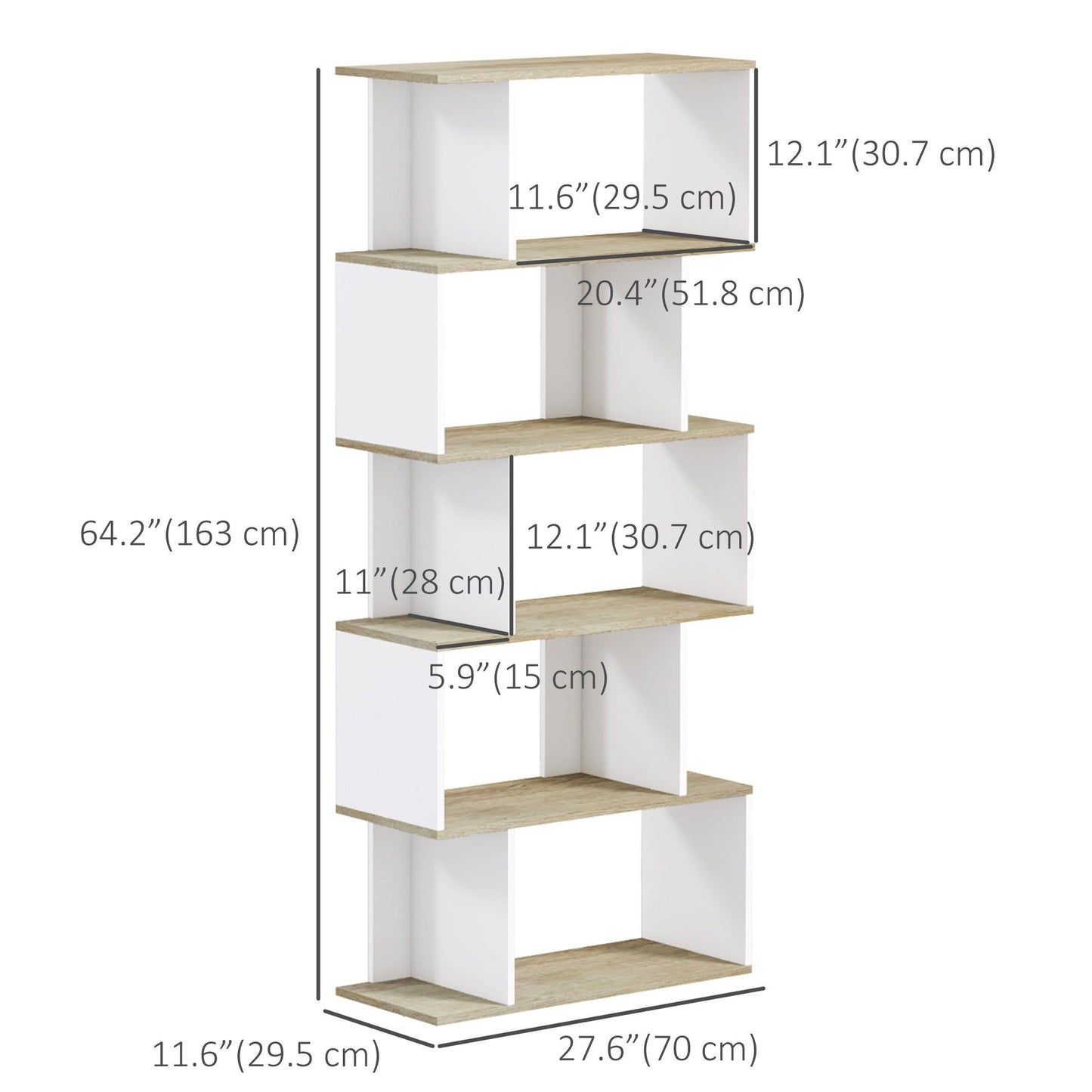 5-Tier S-Shaped Geometric Bookcase - White